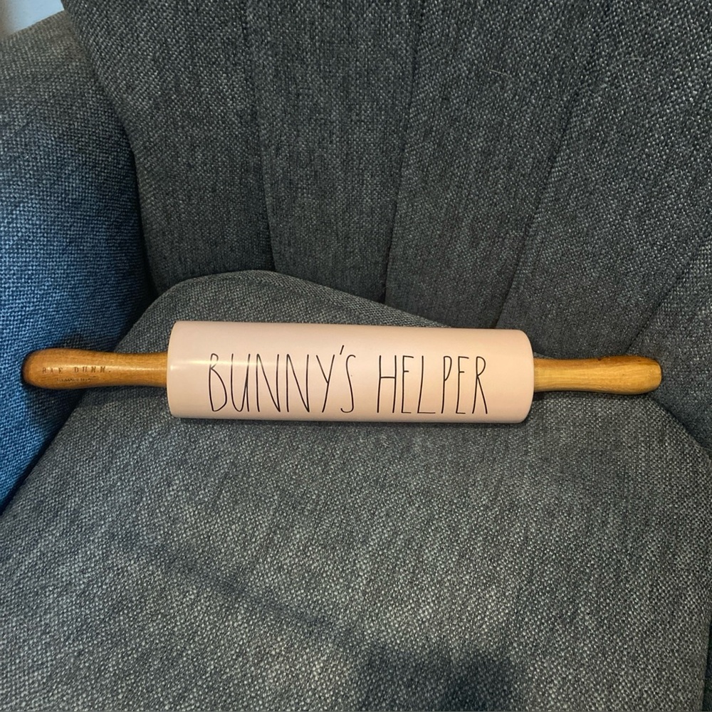 Rae Dunn by Magenta “Bunny's Helper” Light Pink Rolling Pin Easter Baking NEW